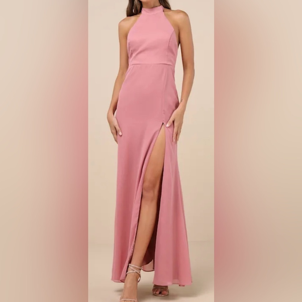 Lulus Captured Your Heart Dusty Rose Halter Maxi Dress NWT Medium
